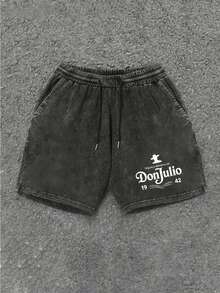 Men's Casual Fashion Shorts, Latest 2026 Model Don Julio Logo Print Men's Washed Cotton Shorts Dress Shorts Men Men's Athletic Shorts Washing Process, Fashionable And Personalized Printing, Suitable For Parties, Daily Wear, And Leisure The Favorite Of Fashionistas - 黑色 - 查看 1