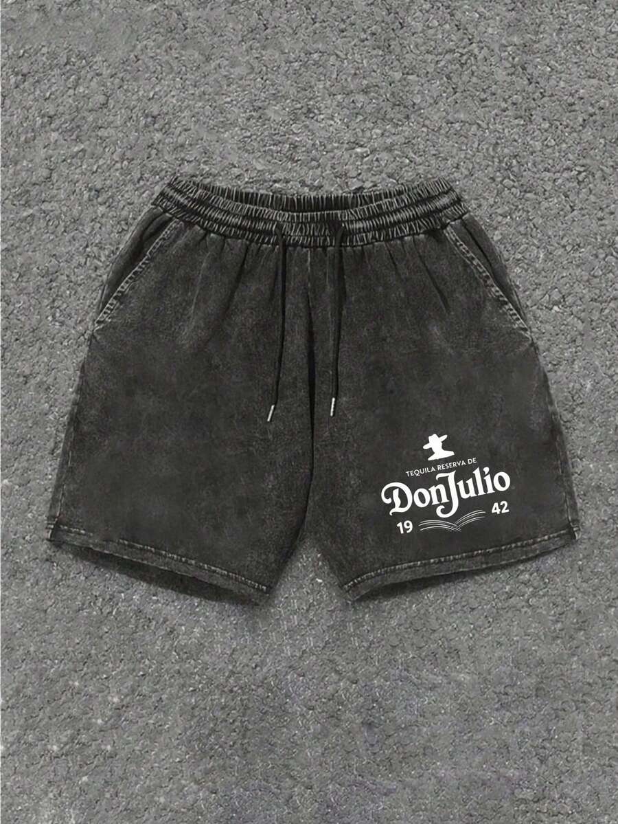 Men's Casual Fashion Shorts, Latest 2026 Model Don Julio Logo Print Men's Washed Cotton Shorts Dress Shorts Men Men's Athletic Shorts Washing Process, Fashionable And Personalized Printing, Suitable For Parties, Daily Wear, And Leisure The Favorite Of Fashionistas - 黑色 - 查看 1