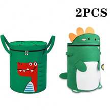 Cesta de almacenamiento plegable, organizador grande y portátil para ropa sucia, bolsa de polvo de fieltro - Verde con tapa - Ver 8