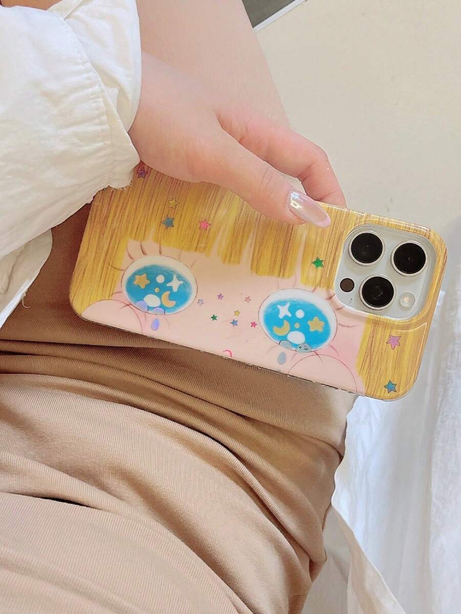 1个可爱卡通大眼睛图案个性化手机壳，时尚可爱洛丽塔风格保护套，适用于 17/ 17 Pro Max/ 16 Pro Max/ 15 Pro/ 14/ 13/12/11，是送给家人/朋友/姐妹/女朋友的理想圣诞礼物 - 黃色 - 查看 1