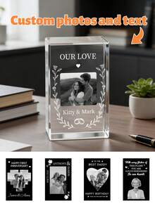 个性化3D水晶照片，捕捉难忘瞬间，可定制水晶照片，激光雕刻玻璃立方体，情侣、女友、男友、毕业季的理想礼物，独一无二