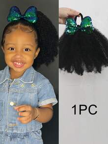 1 bộ tóc giả đuôi ngựa xoăn bồng bềnh cho bé gái, màu đen tự nhiên, kèm kẹp nơ bóng bẩy, thích hợp cho Halloween và sử dụng hàng ngày. - Màu đen tự nhiên - Xem 13