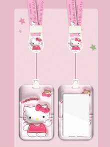 1PC Cute Printed Lanyard Card Holder, Cute Cartoon Pattern ID Badge Reel For Campus, Multi-Functional Student Accessory For School, Office, Perfect Gift For Girls Girl, Christmas Holiday Gift