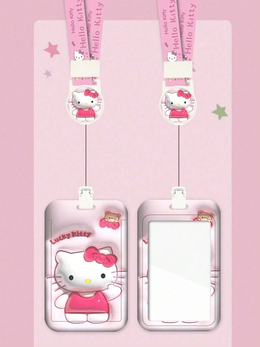 1PC Cute Printed Lanyard Card Holder, Cute Cartoon Pattern ID Badge Reel For Campus, Multi-Functional Student Accessory For School, Office, Perfect Gift For Girls Girl, Christmas Holiday Gift