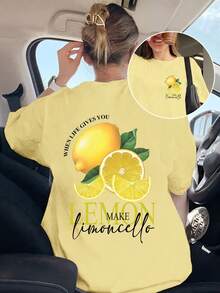 Tricou damă cu mânecă scurtă, lejer, cu imprimeu de lămâie, guler rotund, casual, moale și confortabil, stil Y2K, potrivit pentru primăvară, vară, Ziua Îndrăgostiților, carnaval, petrecere, plajă, nuntă, sală de sport, elegant, vacanță - Galben - Vizualizare 4