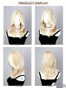 18 Inch Fashionable Light Golden Synthetic Wig, Medium Length Curly Wig Suitable For Women's Daily Wear, Rose Net High Temperature Fiber, High Density Basic Women Wig - Gold - View 9