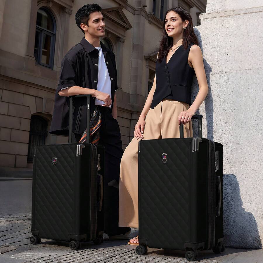 Suitcase Three Size 20"/24"/28",Expandable Hardside With Double Spinner Wheels & TSA Lock,Carry On Luggage Travel Suitcase Suit Case Durable Travel Luggage,Travel And Vacation Companion, Student Suitcase For Back-To-School Season - 黑色 - 查看 1