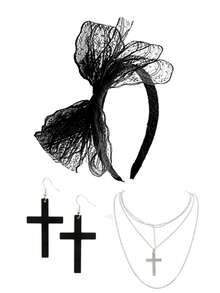 3件套 Forever & Moment 80年代复古女式蕾丝发箍、十字架耳环、项链 - 适合街头表演、化装舞会、角色扮演、复古派对、舞会、趣味礼物、情人节服装 - 彩色 - 查看 18