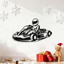 HELLOYOUNG 赛车主题墙饰 - 现代卡丁车金属雕塑，防锈涂层。是车库/露台装饰的理想之选。一款令人兴奋的赛车运动礼物，非常适合男士书房、游戏室和收藏展示。适用于房间装饰、墙面装饰和家居装饰。 - 彩色 - 查看 3