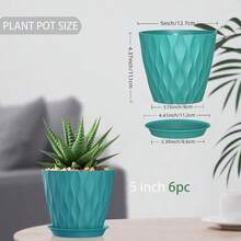 Inch Plant Pots 5 Pack, Flower Planters With Drainage Holes And Trays, Plastic Pots Indoor Outdoor Plants, White - Blue-green + 5inch - View 3