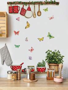 2件套红色餐具、蝴蝶和绿色植物墙贴，可移除厨房餐厅墙面装饰 - 紅色 - 查看 4