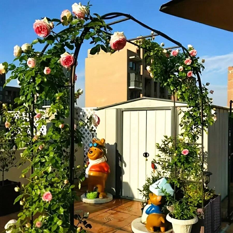25-Year New Arrival - 1 Black Easy-To-Install Metal Gazette, Stand, Industrial Hardware, Hooks, Garden Arch, Heavy-Duty Steel Frame Supported Arch, Available In Wide Or High Arch Options To Suit Personal Preferences, Suitable For Climbing Plants, Roses, Vegetables, Balloon Arches, Outdoor Garden Decoration, Ideal For Valentine's Day. - Black - View 1