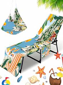 1 Set Mediterranean Holiday Pool Lounge Chair Cover, Printed Beach Chair Cover, Super Fiber Quick Dry Pool Lounge Chair Towel, All Season Spring/Summer Beach Towel Chair Cover, Lounge Chair Towel, Beach Towel With Pocket, Holiday Accessory, Travel Essential, Travel, Beach Bag, Back To School, Travel, Swim Pool Towel, Beach Bag