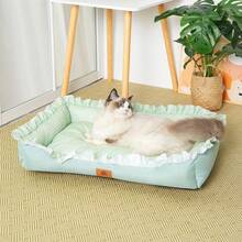 1pc Plaid Trim Soft, Breathable, Cooling Pet Bed, Washable, Chew-Resistant, Non-Shedding, Suitable For All Seasons, Fits Small, Medium And Large Cats And Dogs - Army Green - View 9