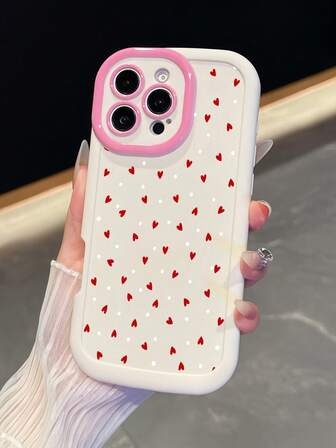 1 pieza Funda de teléfono de gel suave con efecto dopamina, funda de teléfono perforada antideslizante con corazones rojos y lunares blancos a pantalla completa, adecuada para iPhone 15 15 Pro 16 16 Pro 17 17 Pro Max 17 Pro 15 Pro Max 16 Pro Max 12/12 Pro 13 13 Pro Max 12 12 Pro Max X/XS XR XS Max, elegante y de moda, regalo de funda de teléfono para amigos, parejas, compañeros de clase o usted mismo