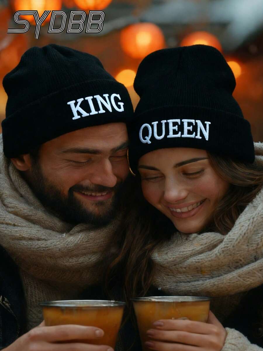 2顶情侣针织帽 | 柔软针织国王/王后帽 | 情人节礼物 | 舒适冬季情侣帽