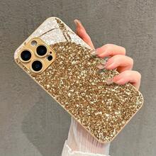 Gold Glitter Pattern Luxury-Inspired Electroplated Design Glass Phone Case For IPhone 17 Air/16/15/14/13/12 Pro Max/17 16 15 14 Plus/13 12 11 Thickened Soft-Edged Hard-Backed Anti-Drop Protective Case Suitable For Samsung S20 S21 S22 S23 S24 S25 FE/ULTRA/PLUS A05 A06 A14 A15 A16 A24 A25 A26 A34 A35 A36 A54 A55 A56 - Vàng - Xem 3
