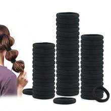 100pcs/200pcs Set Black & Colorful High Elastic Hair Ties, Simple Seamless Rubber Bands For Ponytail, Solid Color High Stretch Hair Ties For Women, Comfortable & Durable, Essential For Home & Travel,Back To School Supplies,School Tops,Home And Living New In,Gifts,Household Items,Bathroom Accessories,Back To School,Outdoor Supplies,Party Rwady. - 黑色 - 查看 2