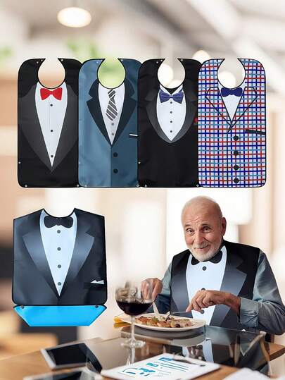 成人围兜一件装，厨房成人围兜，成人衣物保护罩，可调节老年人围兜，带碎屑收集袋的可水洗成人围兜，大号成人喂食围兜，防水3D食物围兜，配件，收纳袋，男女通用，四季皆宜