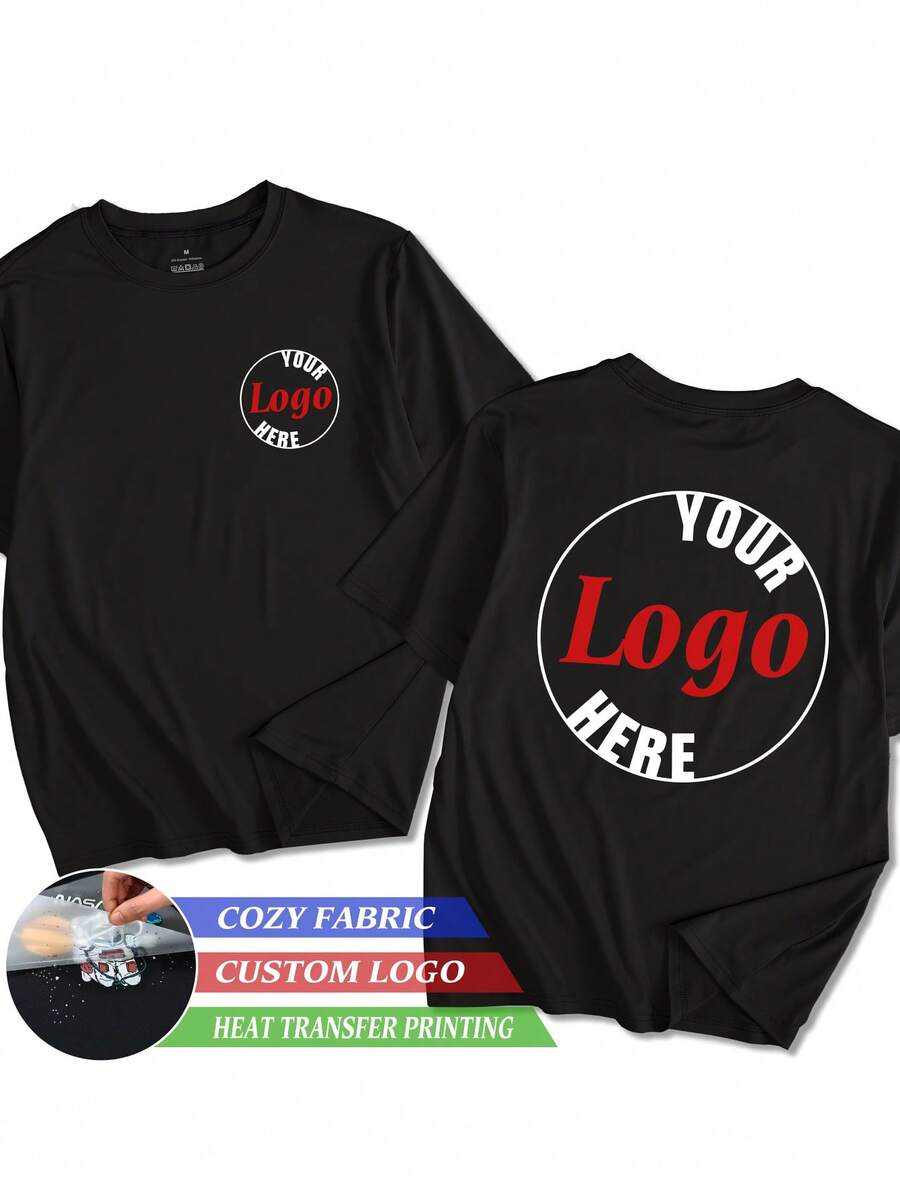 Customized Loose Comfortable Men's T-Shirt, Basic Tee, T-Shirt. Input Your Text - Name, Slogan, Fun Text, Blessing. Upload Your Photo (Partner, Boyfriend/Girlfriend, Pet, Group Photo). Suitable For Couples, Pranks, Surprise Gifts, Company Uniforms, Party Customization. Great Gift For Boyfriend, Family, Friends On Birthday, Holidays, Valentine's Day, Anniversary. - Black - View 1
