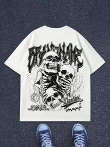 男士炫酷时尚骷髅印花圆领 T 恤 - 黑色 - 查看 3