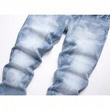 Pantalones Slim Fit de Denim Tie Dye Premium para Hombres, Estilo de Calle Alta con Elasticidad, Vaqueros Ajustados de Streetwear Versátiles para Uso Diario - Azul - Ver 5