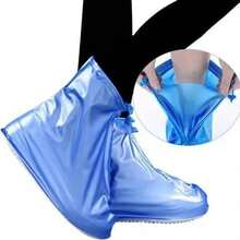 1 Pair Waterproof Zipper PVC Shoe Covers, Anti-Slip Thick Durable, Unisex, Outdoor Travel Shoe Covers, Reusable Rain Boots - Blue - View 11