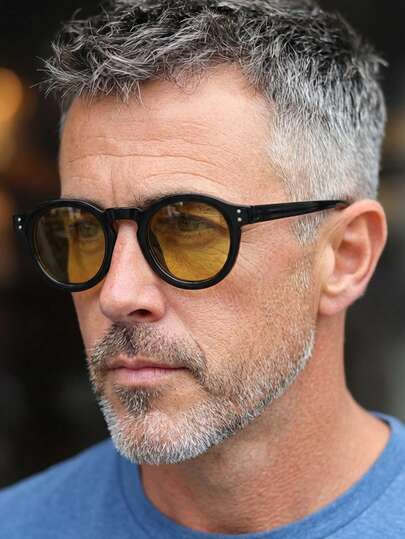 1 Pair Men's Black Round PC Frame Minimalist Solid Color Rivet Casual Versatile Fashion Glasses