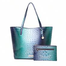 Women's Shoulder Bag European And American Style Crocodile Print Tote Bag Blue Large Capacity Commuter Tote Bag With Coin Purse Blue Crocodile Leather Tote Bag Large-Capacity Mother-In-Law Bag Fashionable And Versatile Handbag - 彩藍+藍 - 查看 6