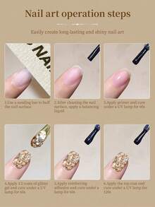 RS NAIL RSNAIL 炫彩亮片凝胶指甲油，金色闪粉凝胶，高密度超闪亮，爆裂大亮片渐变半永久可卸UV/LED美甲美足美甲设计，适用于沙龙和居家DIY，闪耀视觉效果，适合节日假期 - 彩色 - 查看 10