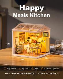 Robotime Rolife Super Creators DIY Plastic Mini House Building Kit - 3D Puzzle With LED Lights, Compatible With Mini Figures, Multiple Themes To Choose From, Suitable For Teenagers And Adults, Interior Decoration, Ideal Christmas Or Birthday Gift(Happy Meals Kitchen) - 08-Happy Meals Kitchen - 查看 4