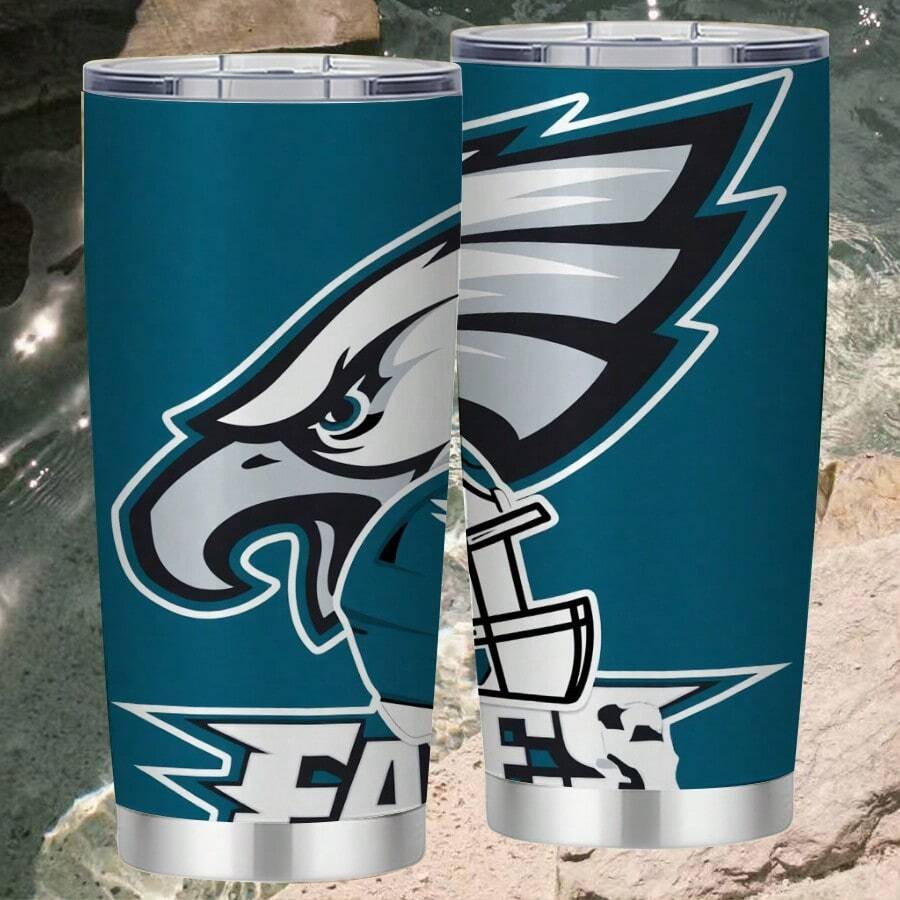 FAMILY UP 20oz Straight Tumbler - Eagle Football Team Sporty Style, Leak-Proof & Insulated, For Sports Fans' Game Days & Daily Drives - 1 Pc - 查看 1