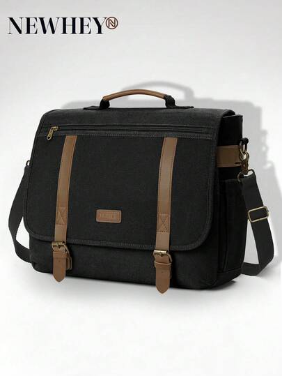 NEWHEY 男士15.6英寸笔记本电脑包，复古帆布公文包，复古商务电脑包，大号单肩包，防水斜挎包，商务办公大学旅行适用
