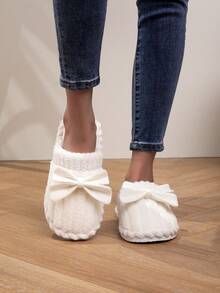 Women's Bow-Knot Plush Warm Slippers, Comfortable Indoor Anti-Slip Bedroom Slippers For Hardwood Floors, Suitable For Autumn/Winter
