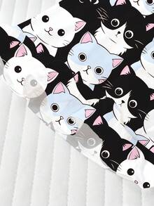2pcs Cartoon Cat Print Tween Girl Pajama Set, Cute & Comfortable Children Sleepwear Outfit, Flame Retardant Collared Shirt & Elastic Waist Shorts, Suitable For Loungewear, Party, Holiday - Multicolor - View 7