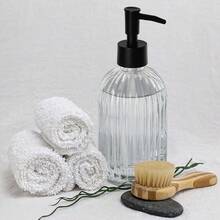 Topsky Glass Soap Dispenser With Plastic Pump, 400ml Liquid Hand Soap Dispenser, Rustproof Pump For Kitchen & Bathroom, Great For Lotions, Essential Oil, Liquid Soaps,Transparent - 條紋透明 - 查看 9