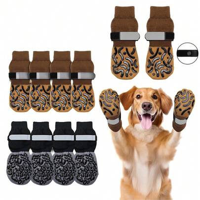 4pcs/Set Double-Sided Anti-Slip Pet Socks, Prevent Pets From Licking And Biting Hardwood Floors, Strong Grip, Protect Paws, Anti-Scratch, Suitable For Dogs And Cats