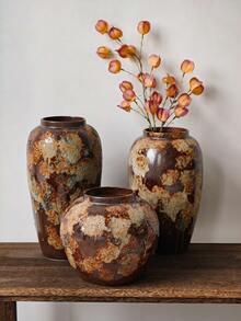 1 pieza Jarrón cerámico de estilo artístico de pintura al óleo retro chino, jarrón de flores de alta gama hecho a mano, maceta cerámica para flores artificiales e hidropónicas para decoración de sala de estar, jarrón cerámico vintage y antiguo, jarrón decorativo para arreglos florales en el hogar/cafetería, estilo rústico y de granja, a prueba de fugas, multiusos - Multicolor - Ver 2