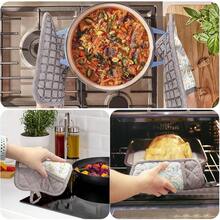 Pot Holders Set Of 3 Silicone Printing Non Slip Heat Resistant, Yarm-Dyed Hot Pads Cotton Home Kitchen CooFKing Barbecue Microwave Women Men Machine Washable BBQ Grilling. (Khaki Potholdes),Khaki5 - 卡其色5 - 查看 6