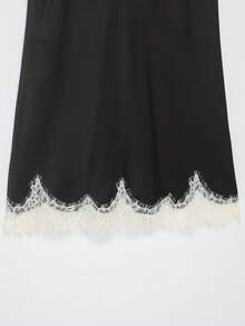 DEEKA 夏季新款女士时尚性感撞色蕾丝缎面吊带背心 - 黑色 - 查看 11