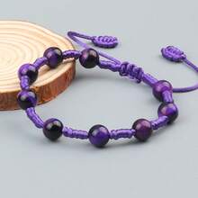 1 pieza Pulsera de cuentas de ojo de tigre púrpura hecha a mano con cuerda trenzada y nudo, pulsera ajustable de encanto para mujer y pareja, regalo de joyería - tigre morado - Ver 9