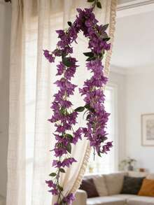 1/30件装 5.9英尺人造三角梅花环，仿丝三角梅藤蔓，长茎仿真三角梅花环，适用于桌面装饰、桌旗、婚礼拱门、墙面装饰 - 紫色 - 查看 7
