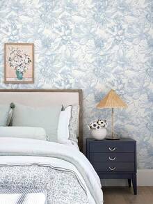 17.3" X 78.7" Peel And Stick Wallpaper Floral Boho Green Contact Paper Bird Cute Girl Modern Wall Paper Renter Friendly Waterproof Removable Self Adhesive Bedroom Kitchen Dorm Cabinets Vinyl - 米色和藍色 - 查看 5