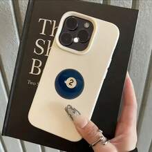 1pc Minimalist White Leather Texture Deep Blue Billiard Ball Number 2 Pattern Phone Case, Suitable For IPhone 16 Pro Max, 17/16/15/14 Plus, 13/12/11, Air, Series - Multicolor - View 3