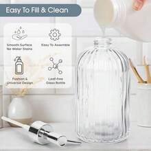 Topsky Stripe Glass Soap Dispenser With Plastic Pump, 400ml Liquid Hand Soap Dispenser, Rustproof Pump For Kitchen & Bathroom, Great For Lotions, Essential Oil, Liquid Soaps,Transparent - Transparent - View 3