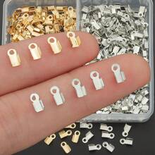 400 pièces/boîte Fournitures pour la création de bijoux DIY, comprenant 6 mm embouts de sertissage, clips pour cordon , fermoirs en forme de langue, couvre-sertissage, embouts de cordon, perles de sertissage pliables, embouts de cordon, anneaux à ressort, convenant pour les bijoux DIY, bracelets, colliers, bracelets de cheville, accessoires de bijouterie, accessoires de perles, fournitures artisanales - extrémité sertie - Voir 5