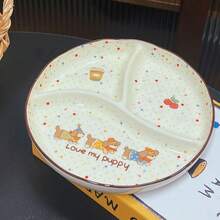 Cabin Kangaroo 1pc Cartoon Animal 3-Compartment Ceramic Divided Plate, Cute Panda And Cat Design, Home Portion Control Meal Plate, Children Dinnerware