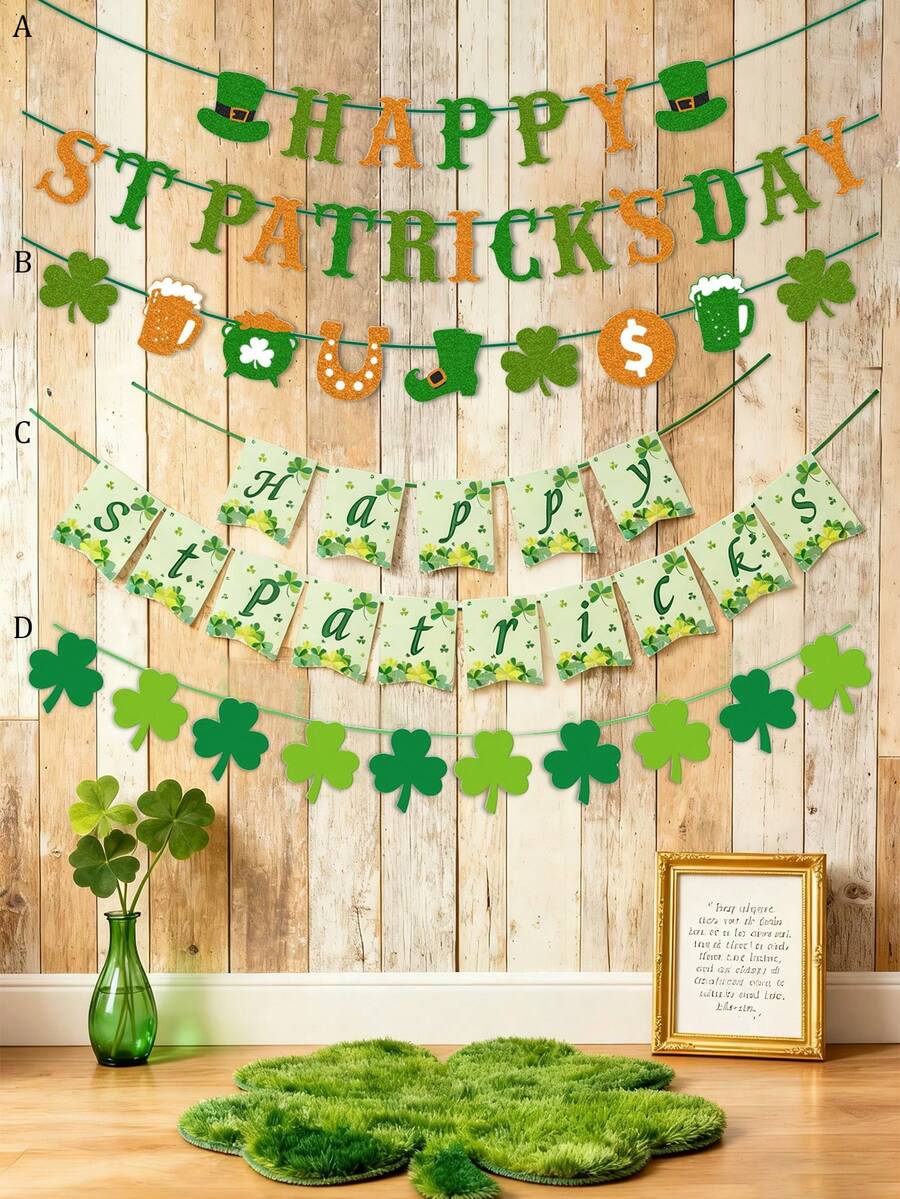 1set/2sets St. Patrick's Day Hanging Wreath Banner Decor, St. Patrick's Day Party Banner, Clover St. Patrick's Day Decoration - Multicolor - View 1