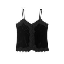 DEEKA Women's Fashion Lace & Velvet Patchwork Camisole, & Versatile, Spring/Summer - Black - View 1