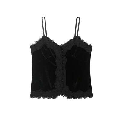 DEEKA Women's Fashion Lace & Velvet Patchwork Camisole, & Versatile, Spring/Summer